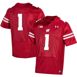 Men's Under Armour #1 Red Wisconsin Badgers Premier Football Jersey