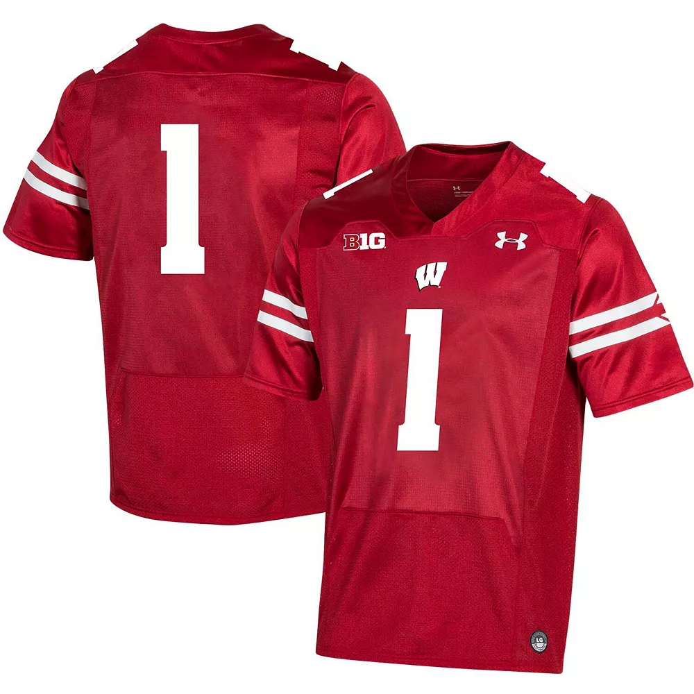 Men's Under Armour #1 Red Wisconsin Badgers Premier Football Jersey - Image 2