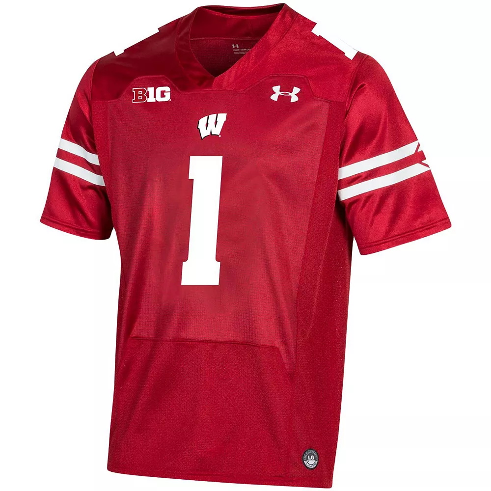 Men's Under Armour #1 Red Wisconsin Badgers Premier Football Jersey - Image 3