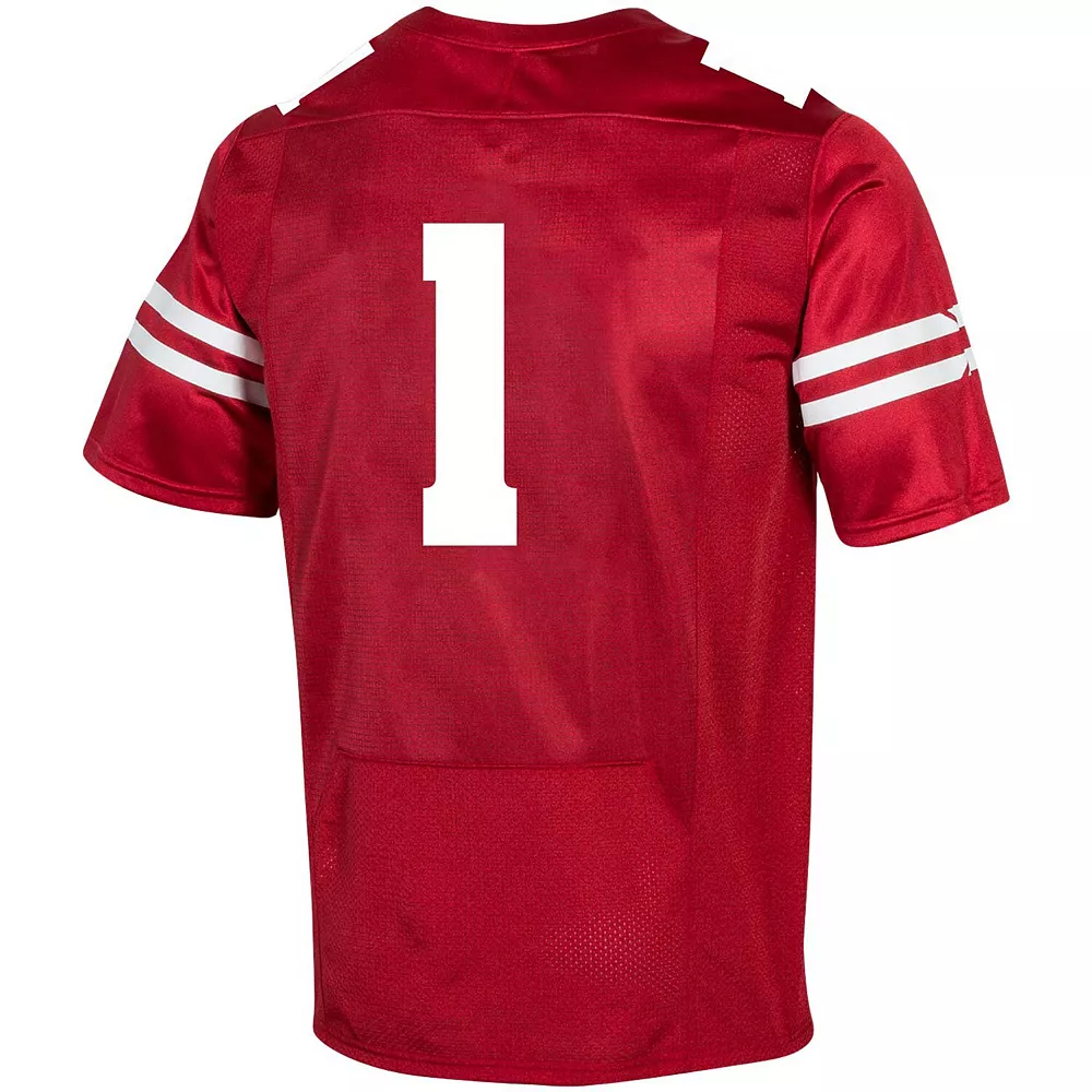 Men's Under Armour #1 Red Wisconsin Badgers Premier Football Jersey - Image 4