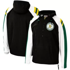 Men's Mitchell & Ness Black Oakland Athletics Anorak Raglan Half-Zip Pullover Hoodie