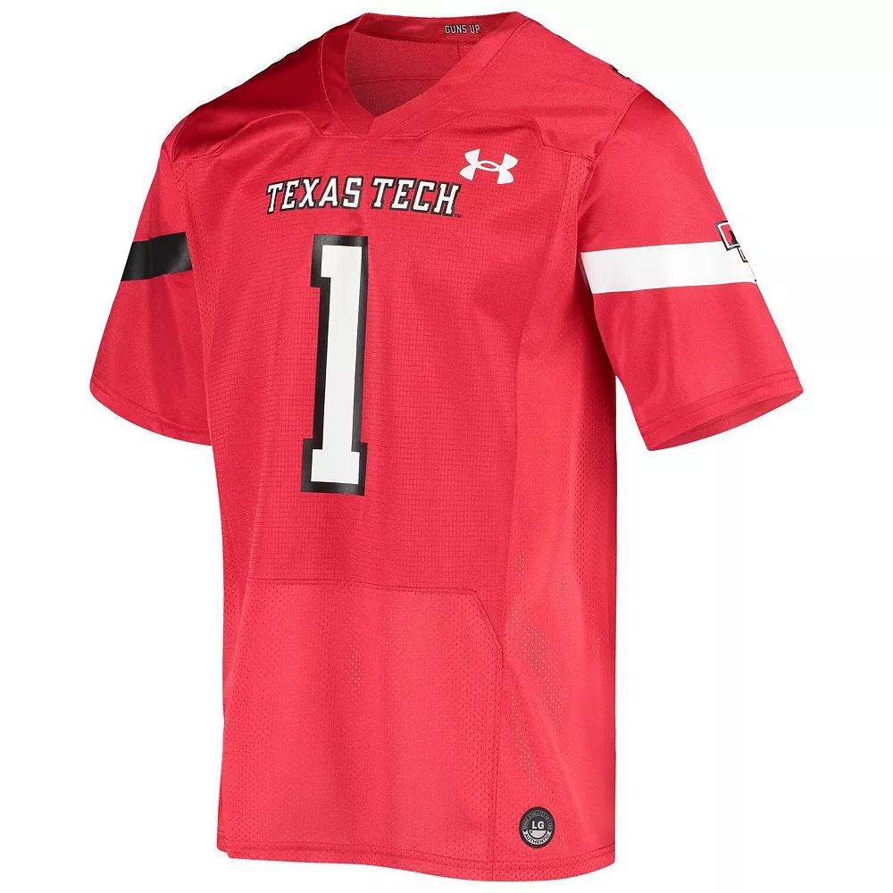 Men's Under Armour #1 Red Texas Tech Red Raiders Logo Replica Football Jersey - Image 3