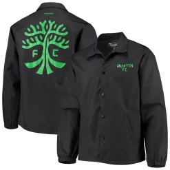 Men's Mitchell & Ness Black Austin FC Coaches Full-Snap Jacket