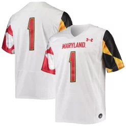 Men's Under Armour #1 White Maryland Terrapins Team Premier Football Jersey